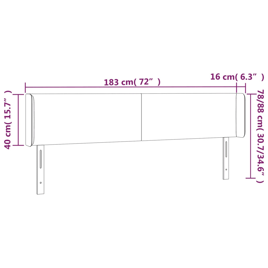 Testiera | Testata a LED Nera 183x16x78/88 cm in Similpelle