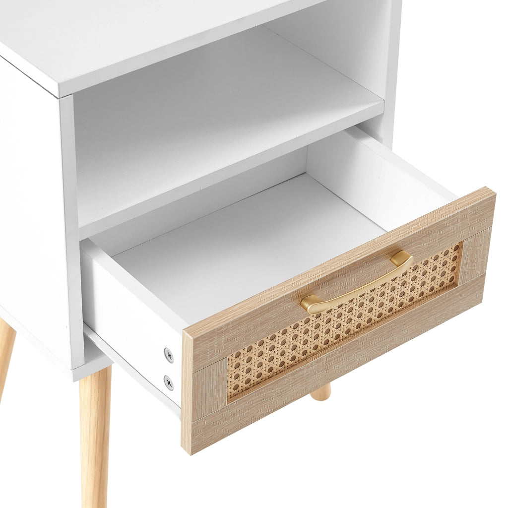 Tavolino con Cassetto e Gambe in Legno Massello ¨C MINIMAL ¨C Bianco, 40x30x55 cm
