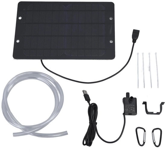 Pompa solare ecologica - Pannello solare 6V 10W - Pompaggio acqua 240 l/h - Massima lunghezza di sollevamento 3 m - Per acquario/vogliera - Incluso tubo e kit di montaggio