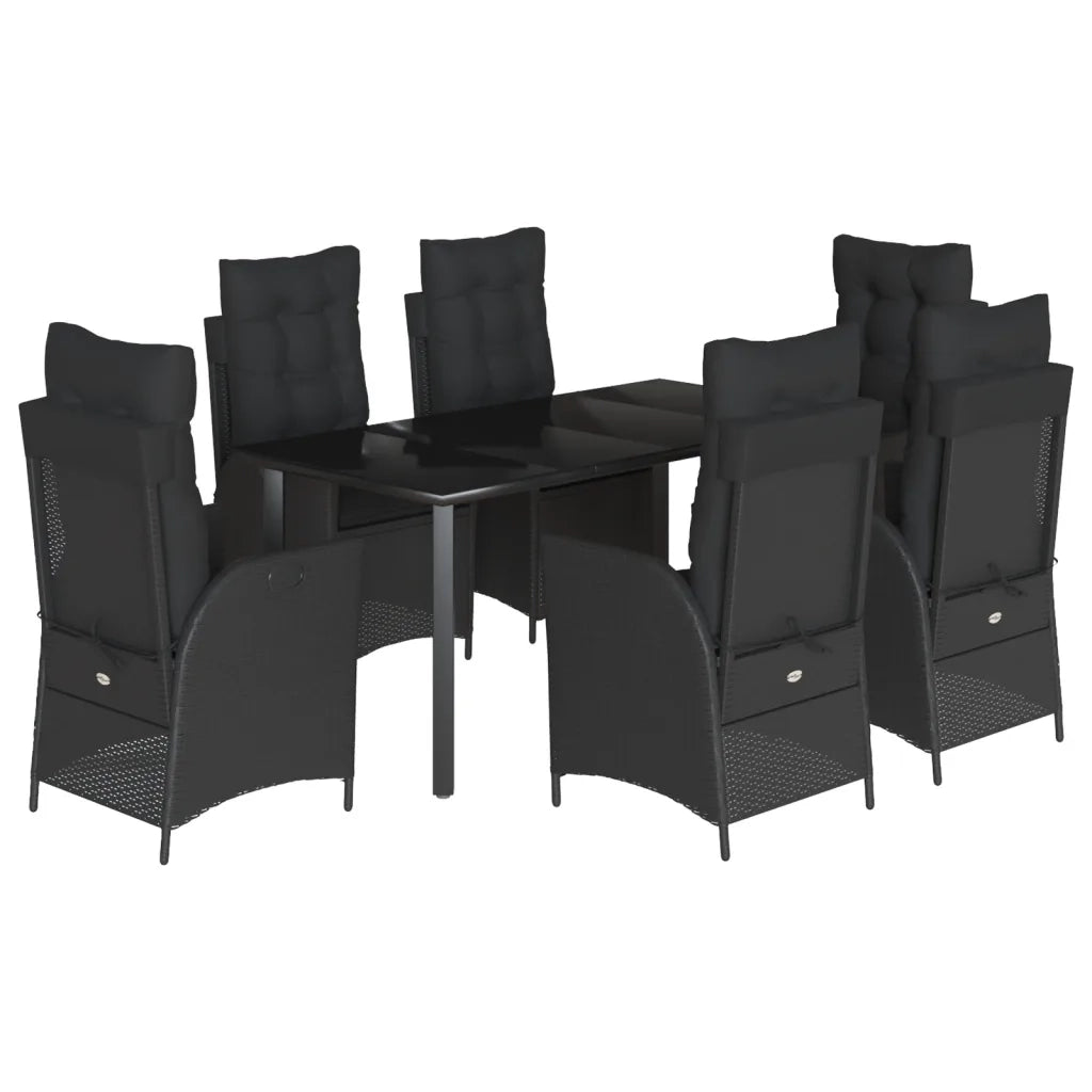 Set da Pranzo da Giardino 7 pz Nero con Cuscini in Polyrattan