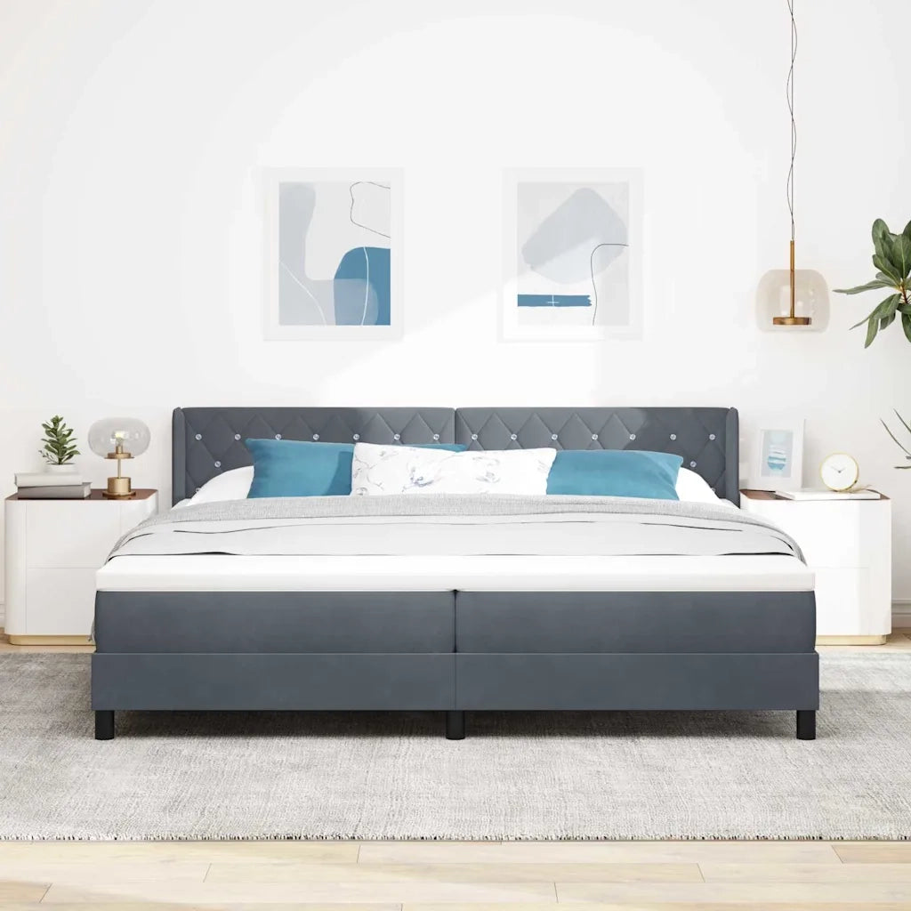 Letto a molle con testiera Grigio scuro 200 x 200 cm Poliestere
