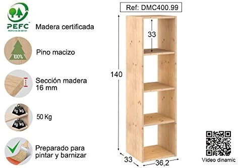 SCAFFALE NEGOZIO CASA KIT CUBO 4 P. DINAMIC CM.33x36x140H LEGNO CHIARO