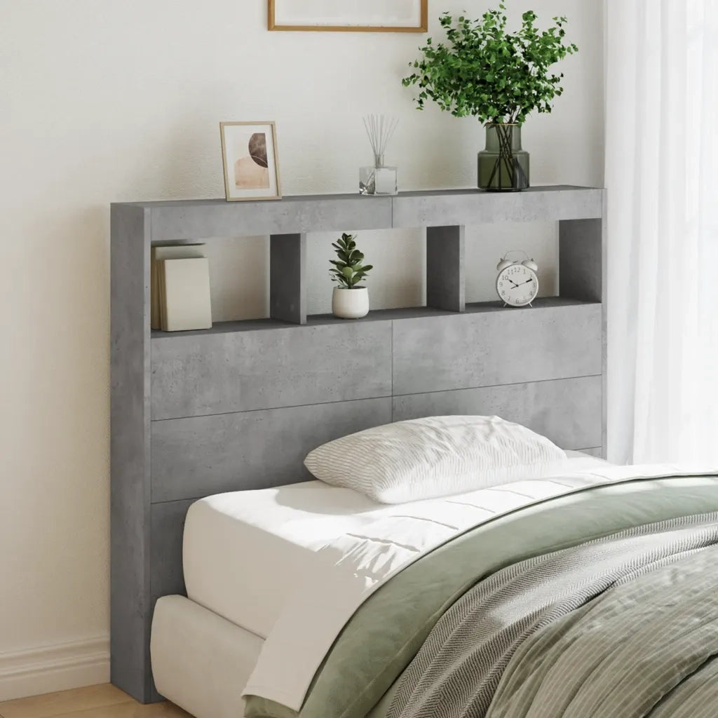 Testiera | Testata con Contenitore a LED Grigio Cemento 120x17x102 cm