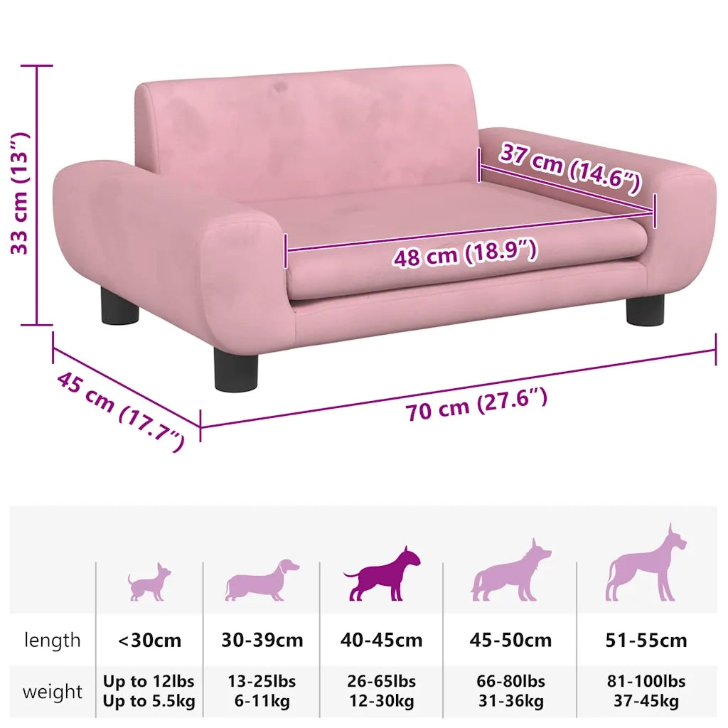 Lettino per Cani Rosa 70x45x33 cm in Velluto 171991