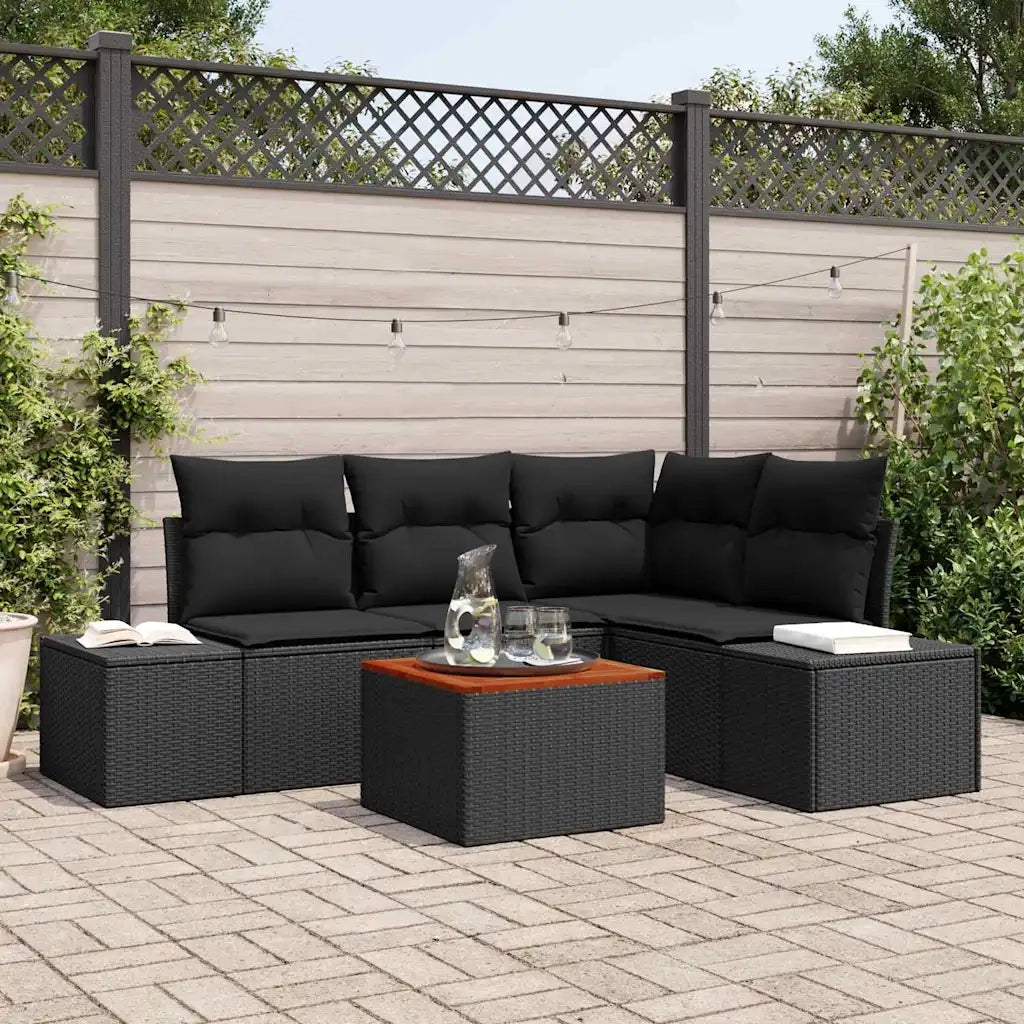 Set Divano da Giardino con cuscino 5 pcs Nero polyrattan 3347954