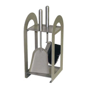 Porta attrezzi camino acciaio tortora sabbia manico alluminio 2 accessori h. 40  l. 17 x 18 cm. Made in Italy