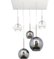 SOSP. BIANCO RETTANGOLARE 5 LUCI VETRI (1 GRANDE CR+1 MEDIO CR+3 PICCOLO (1X CR+2X TR)) 1155BI-S5 RMIX-TC