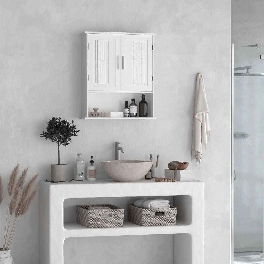 Armadietto da bagno sospeso con ripiano regolabile ¨C zephmum ¨C bianco 60x20x70 cm