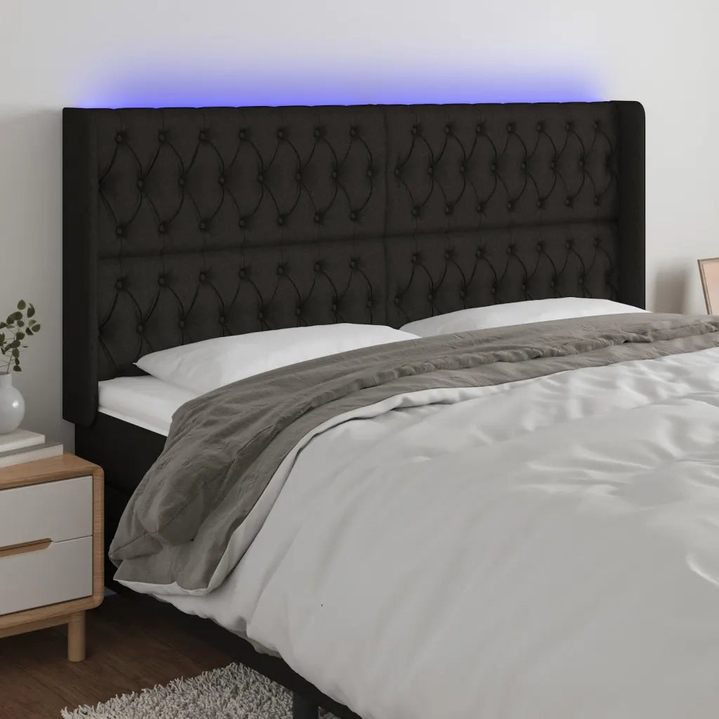 Testiera | Testata a LED Nera 183x16x118/128 cm in Tessuto