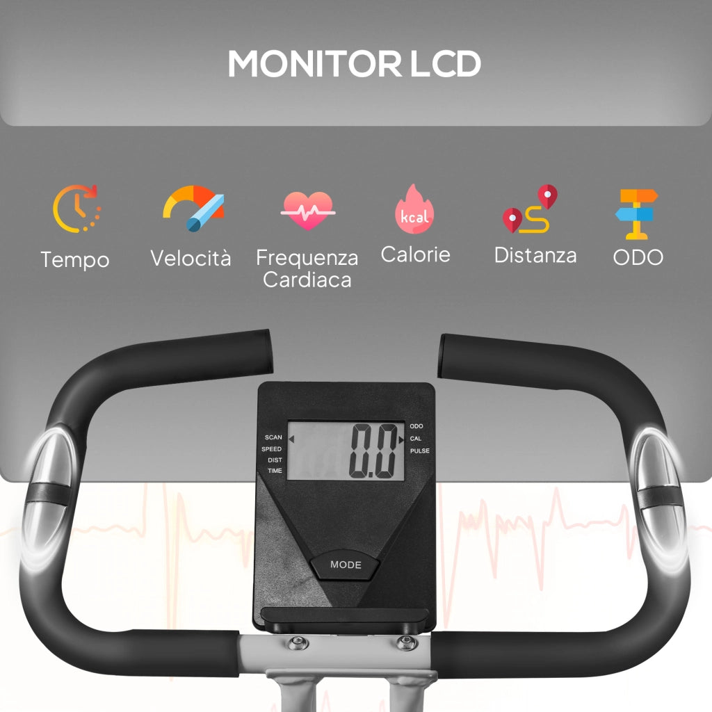 Cyclette Pieghevole Magnetica con Display LCD ¨C Minimal ¨C Grigio e Nero