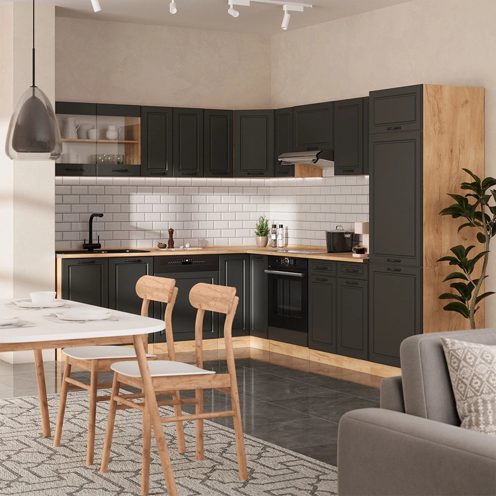 Cucina angolare completa R-Line Antracite rustico/Rovere dorato 287 x 227 cm, PL Marmo Vicco
