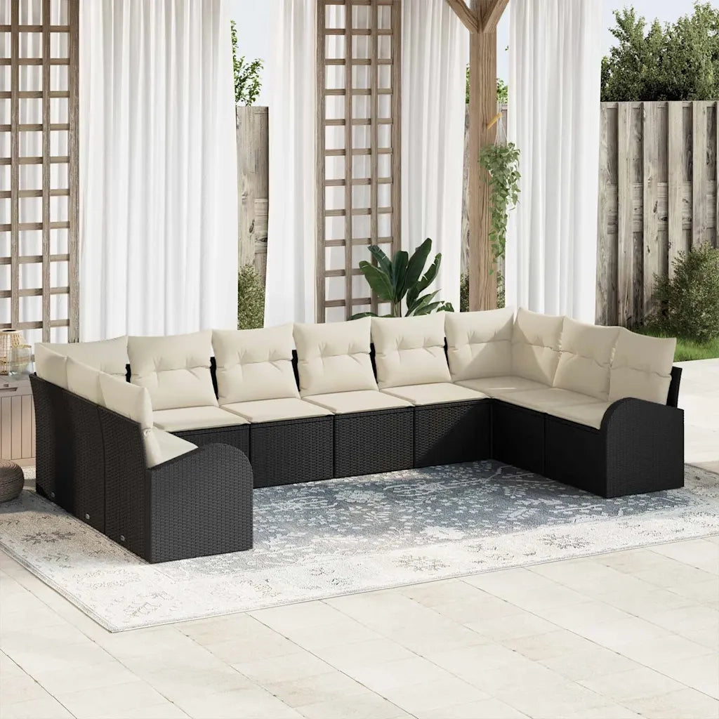 Set di divani con cuscino 10 pcs Nero Polyrattan 3346217