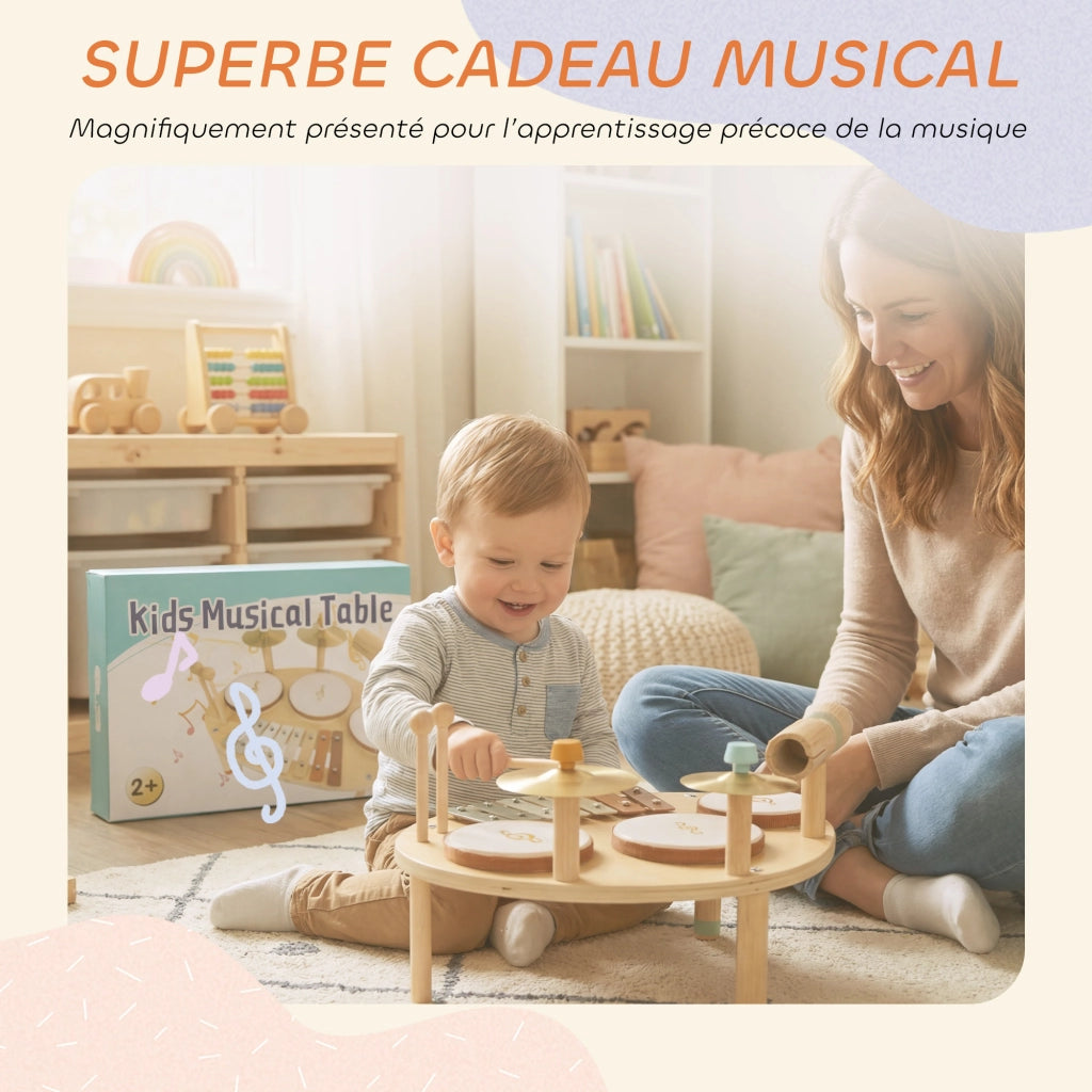 Set Strumenti Musicali per Bambini ¨C Xylo ¨C Tamburo e Xylophone in Legno Naturale