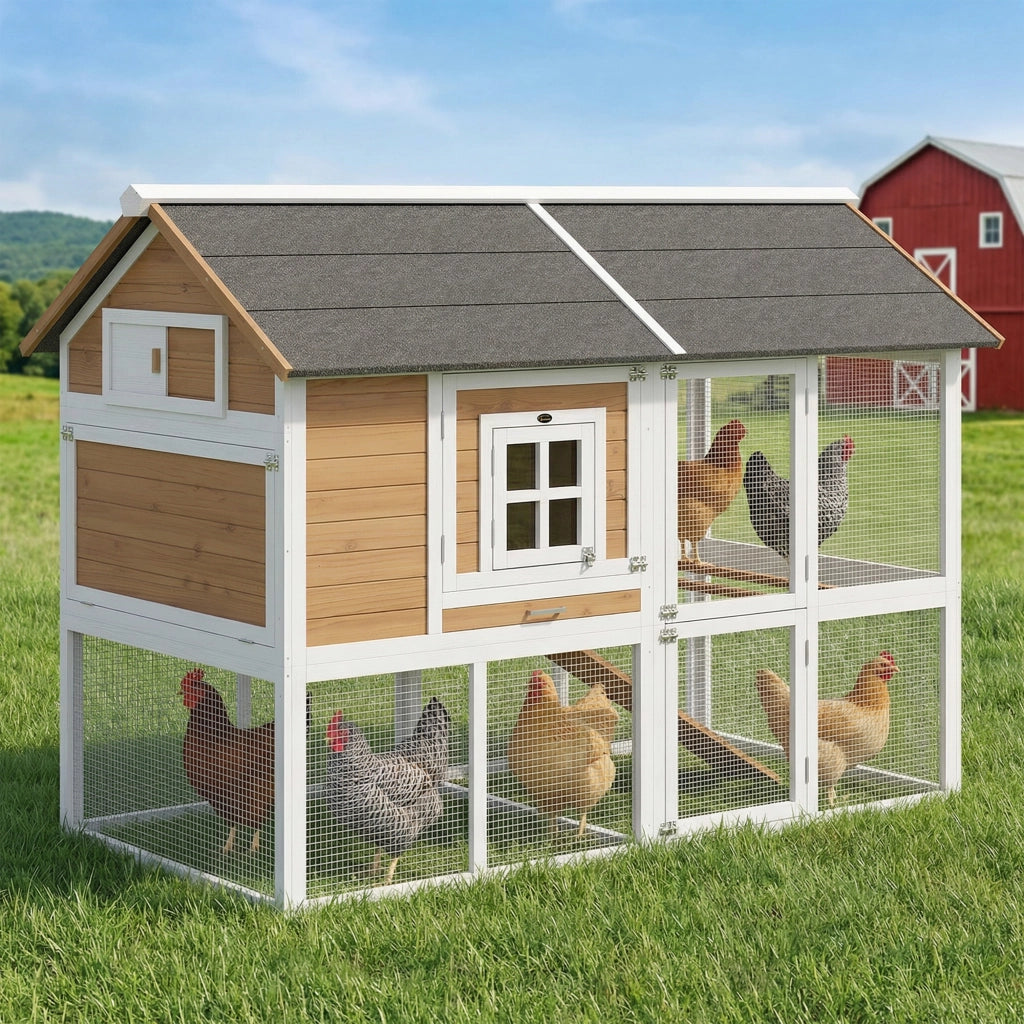 Pollaietto per 4 Galline con Nido e Vassoio Estraibile ¨C Minimal ¨C Legno Marrone 200x104x145cm