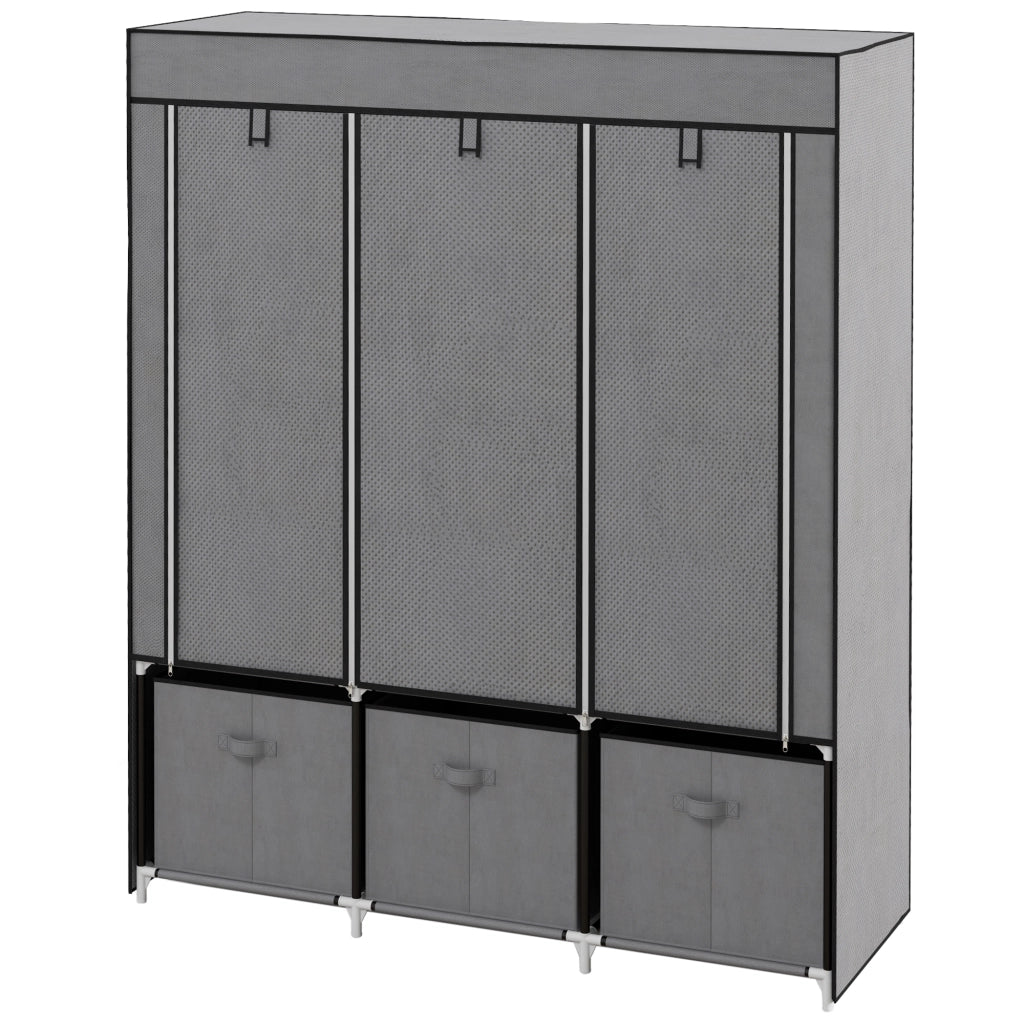 Armadio in Tessuto Pieghevole con Cassetti e Ante Avvolgibili con Zip, 125x43x162.5cm, Grigio Scuro