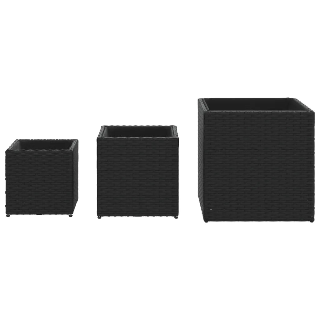 Fioriere | Cassetta per fiori | Vaso da Giardino 3 pz Nere in Polyrattan