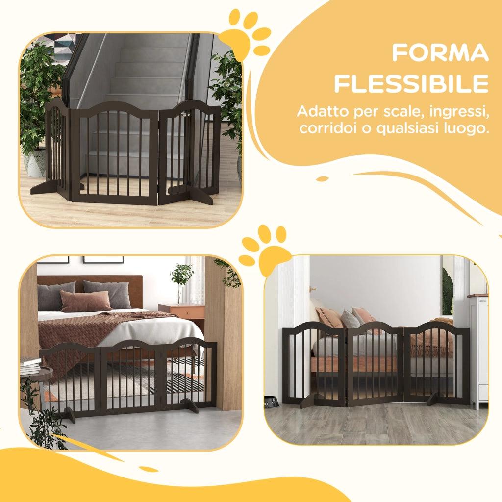 Cancellino per Cani Pieghevole 3 Sezioni ¨C Zephmum ¨C Legno Caff¨¨ 154.5x29.5x61 cm