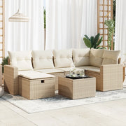 Set Divani da Giardino 7 pz con Cuscini Beige in Polyrattan 3325394