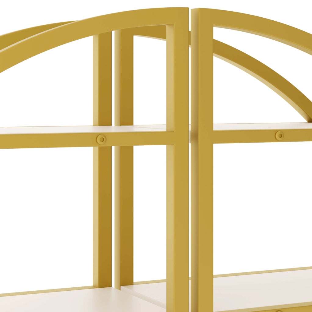 Libreria 120x30x130 cm modulare ad arco; 2 pezzi in MDF e acciaio oro e bianco