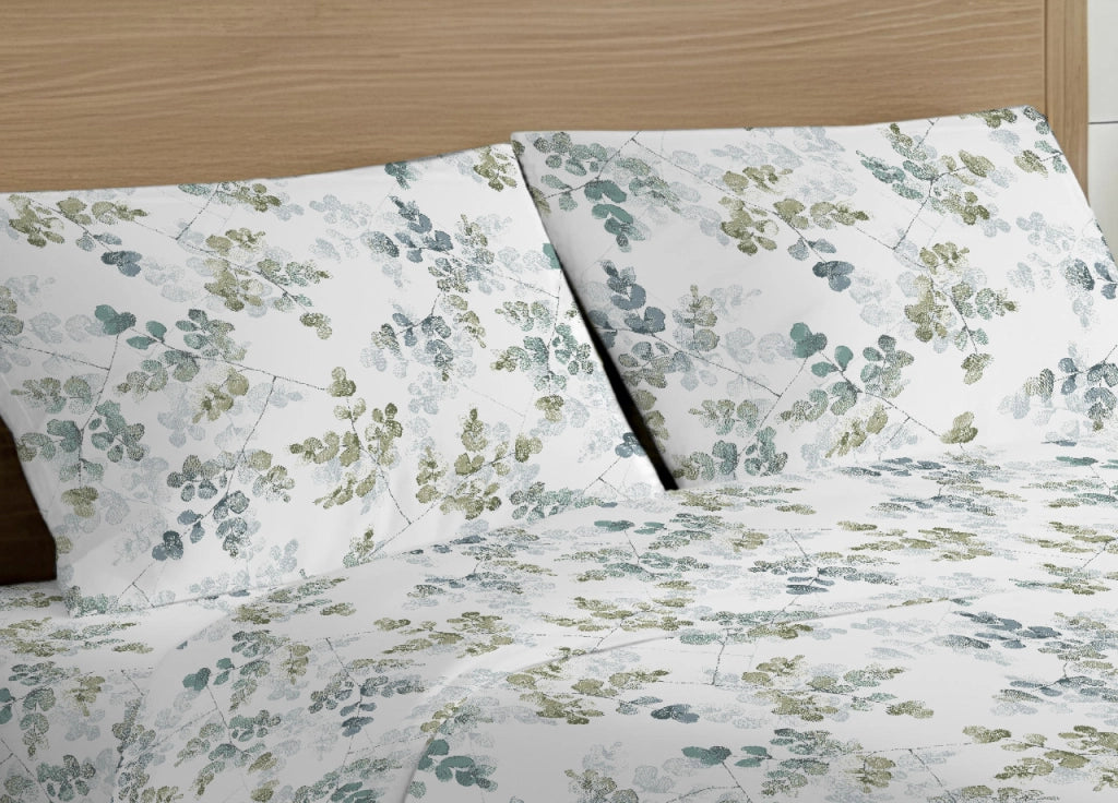 Sacco Copripiumino In 100% Cotone Made Italy Disegno Petalo - Singolo - Verde