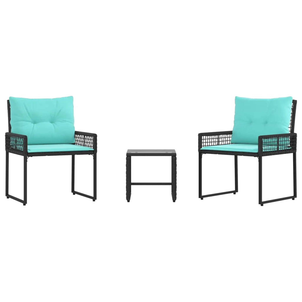 Set di Mobili da Esterno con cuscino 3 pcs Nero e Turchese 42025177