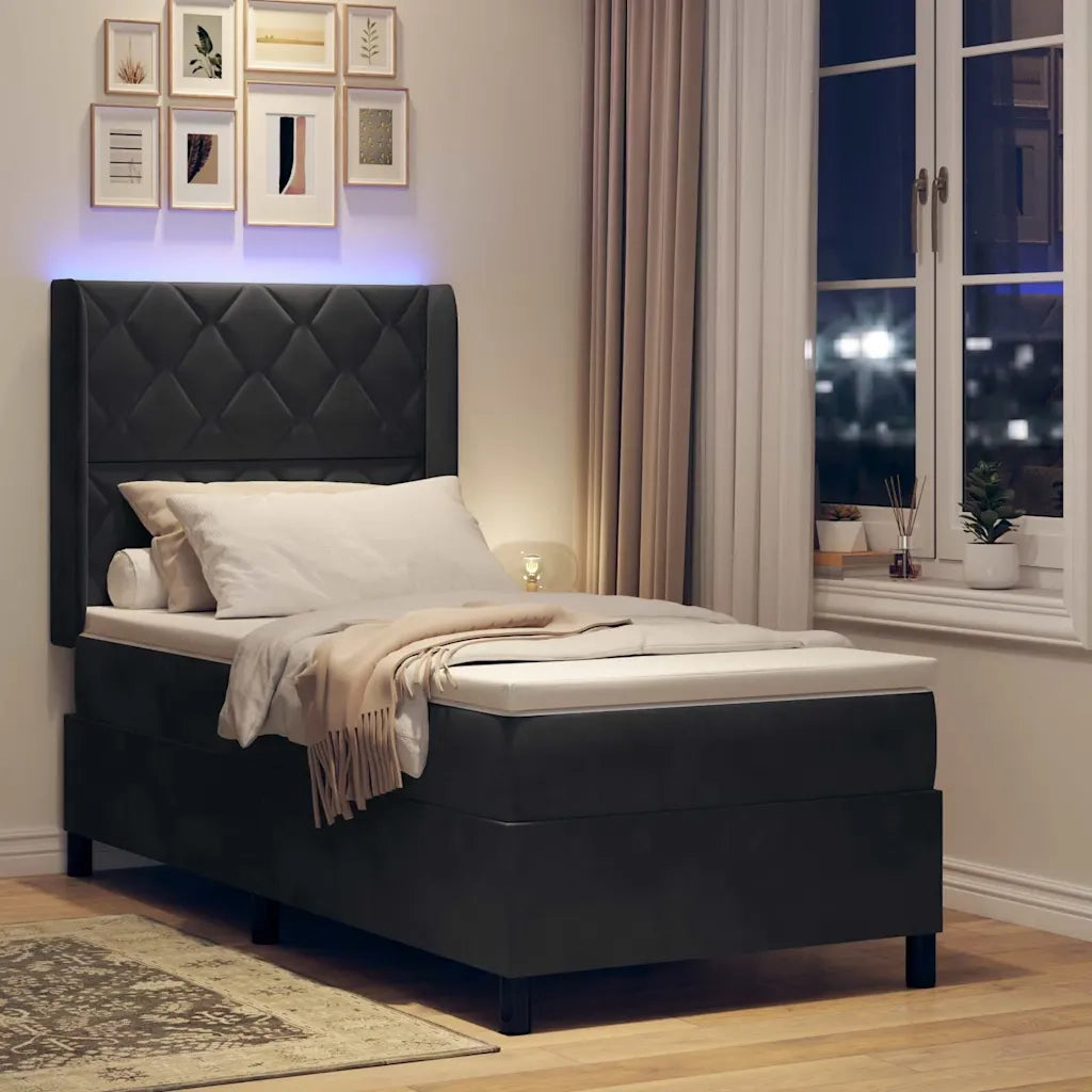 Letto a molle con materasso con led Nero 100 x 200 cm Velluto