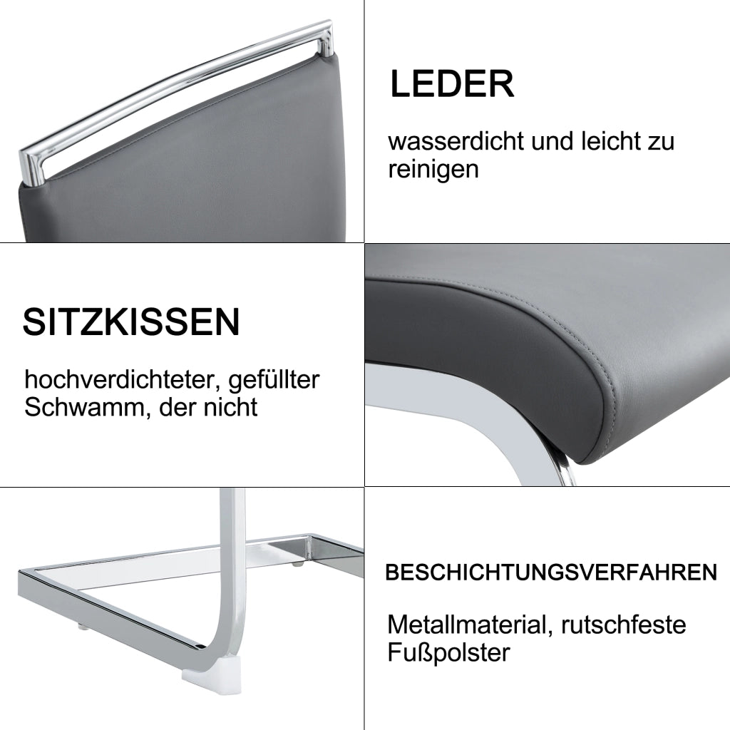 Sedia da Pranzo Set da 6 con Schienale Ergonomico Imbottito e Piedini Protettivi, in Metallo, Grigio