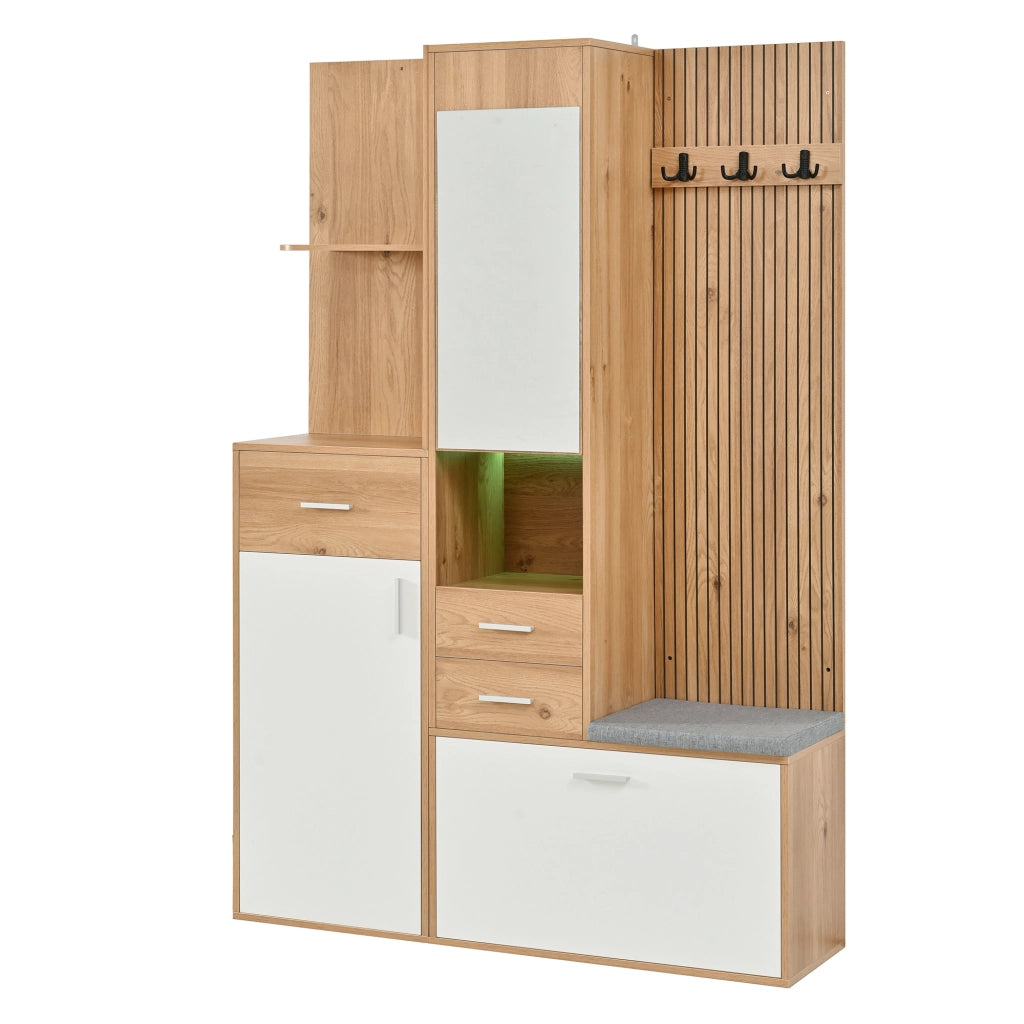 Mobile ingresso con anta; cassetti; specchio e LED per ingresso 120×32×178 cm