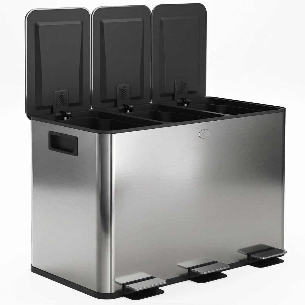 Pattumiera 3 Scomparti 20L ¨C Xylo ¨C Acciaio Inox Anti-Impronte Soft-Close