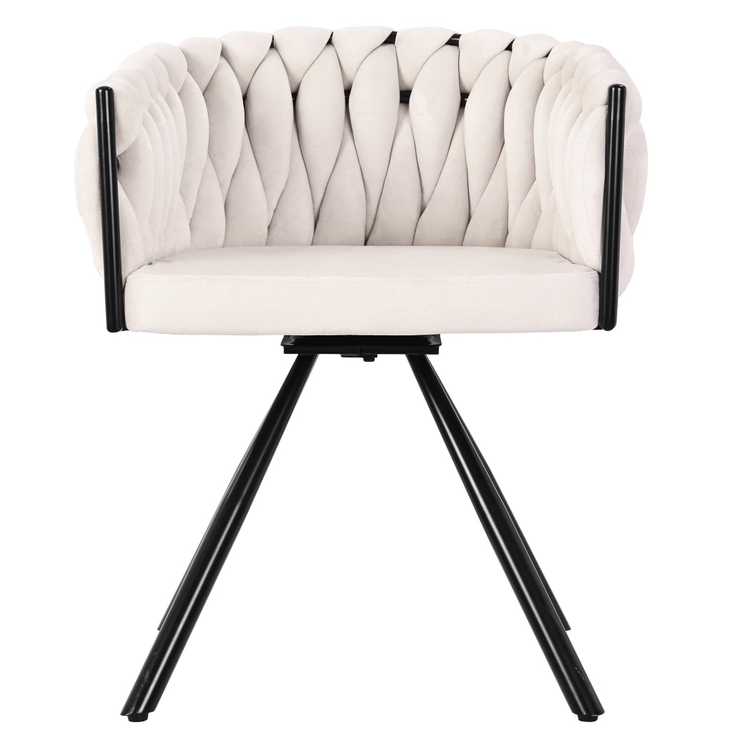 Set 2 sedie da pranzo girevoli in velluto beige con struttura in metallo