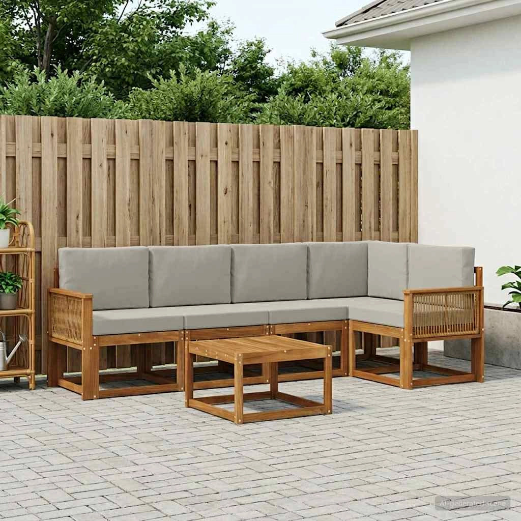 Set di divani da esterno 6 pz Naturale e Grigio Chiaro 3385237
