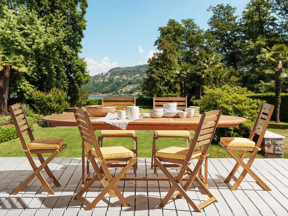 Set di 6 cuscini per sedie da esterno giallo 31 x 39 cm giardino terrazzo tessuto resistente