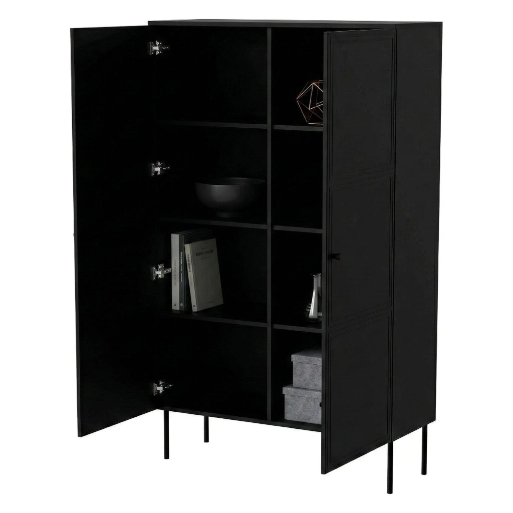 Armadio multiuso 2 ante Sedilo, Mobile multifunzionale, Mobiletto scarpiera, Guardaroba porta scarpe, 100x39 h166 cm, Nero