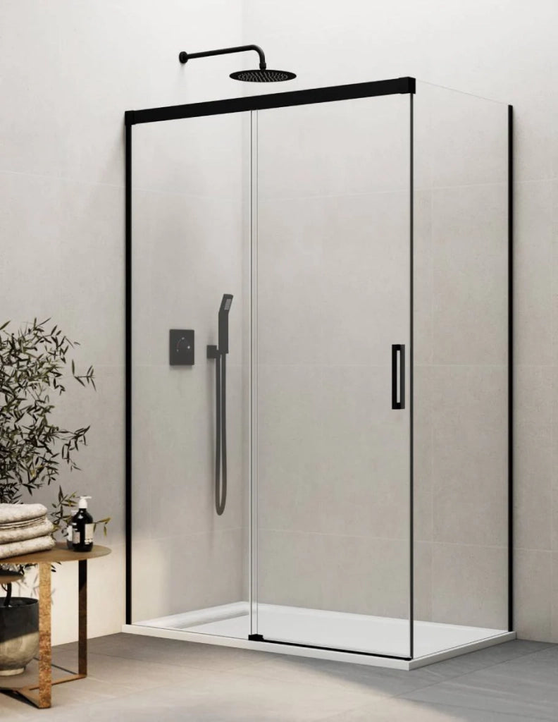 Box doccia THALASSA (BASIC) 1+1 con lato fisso laterale 175x75 cm Nero vetro trasparente