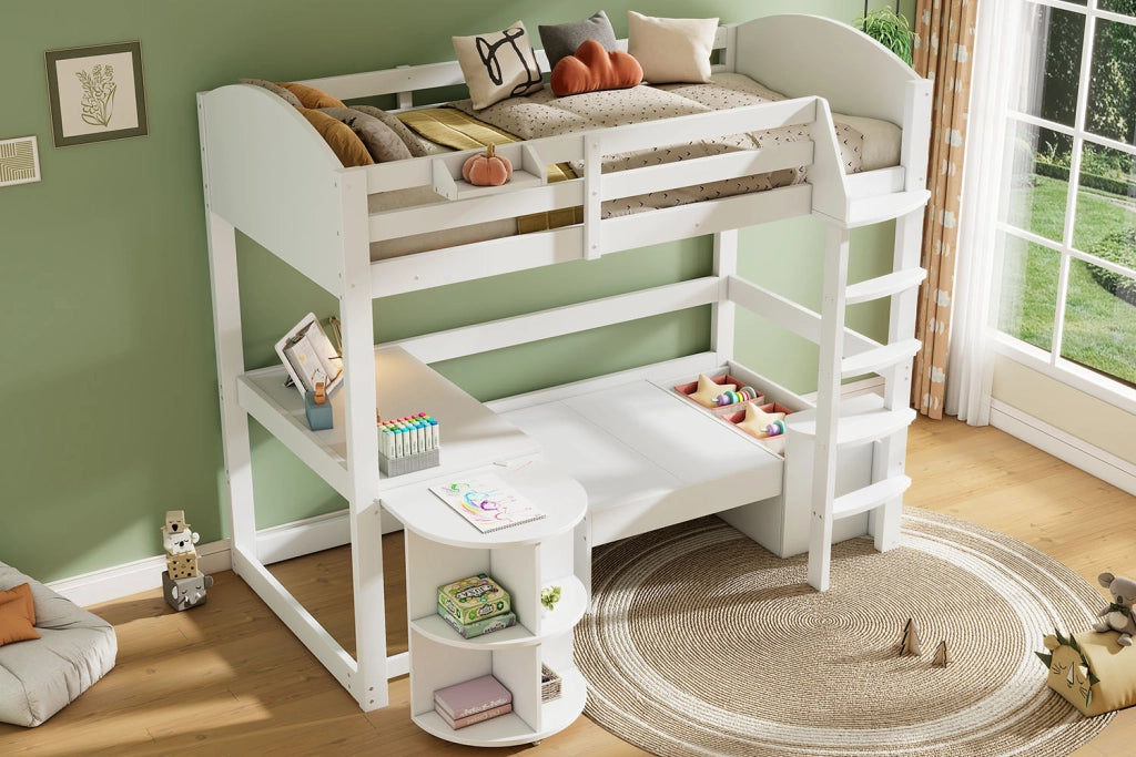 LETTO A CASTELLO per bambini con scrivania estraibile 90x200 cm bianco