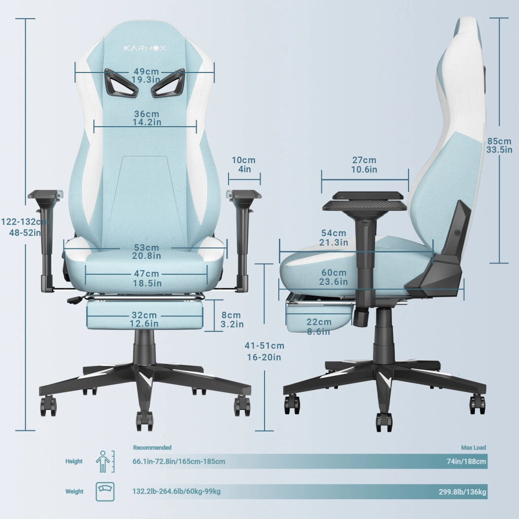 Sedia da gaming ergonomica KORNOX in tessuto con poggiapiedi per adulti, sedia da ufficio con schienale alto, sedia da gaming da corsa in tessuto rego