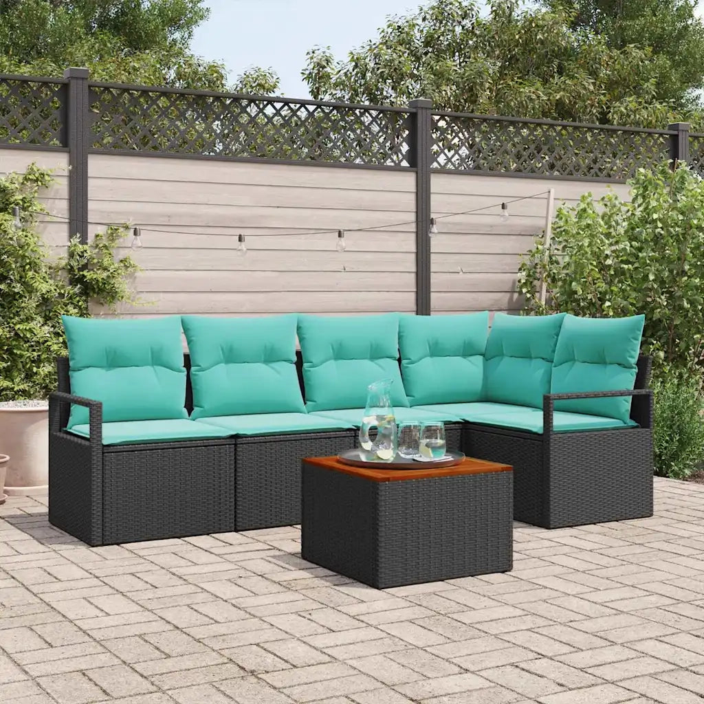 Set Divano da Giardino con cuscino 6 pcs Nero polyrattan 3347711