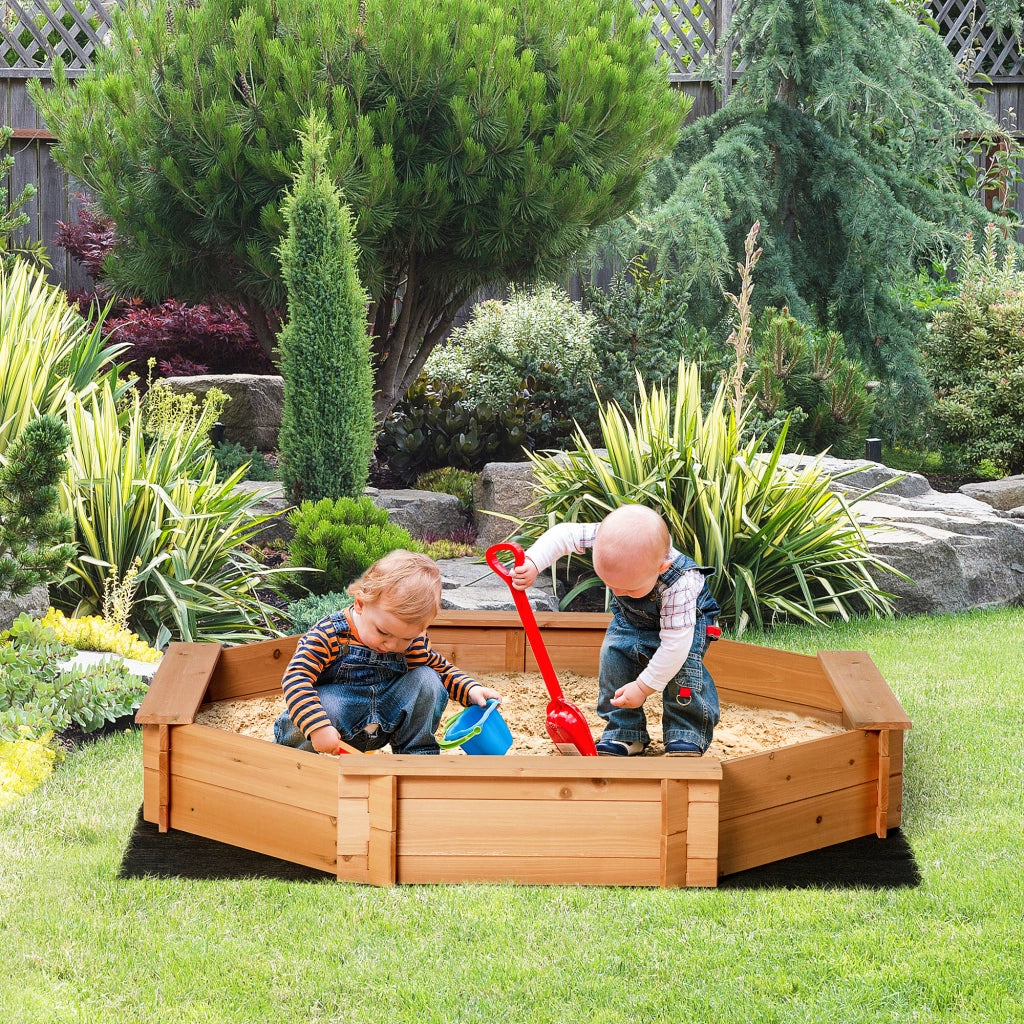 Sandbox in legno massello, ottagonale, 140x140x21.5 cm, con bache e copertura ¨C Minimal ¨C arancione