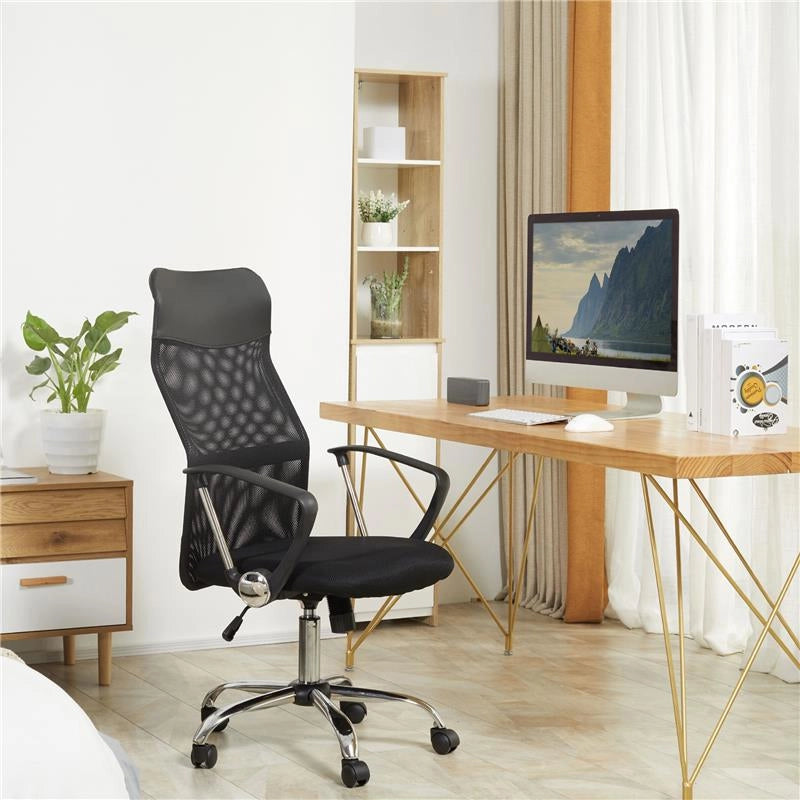 SEDIA ERGONOMICA DA UFFICIO GIREVOLE E DONDOLO CON RUOTE ALTEZZA REGOLABILE E SCHIENALE A RETE 63X65X109-119 CM NERO