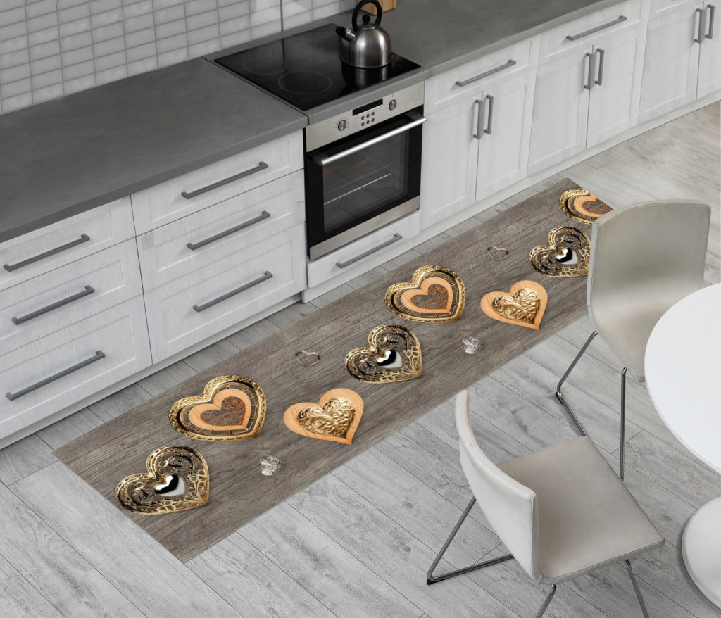 Tappeto Passatoia Cucina Antiscivolo Sottolavello Disegno Cuori Gioiello - 50x320 - Cuori Gioiello