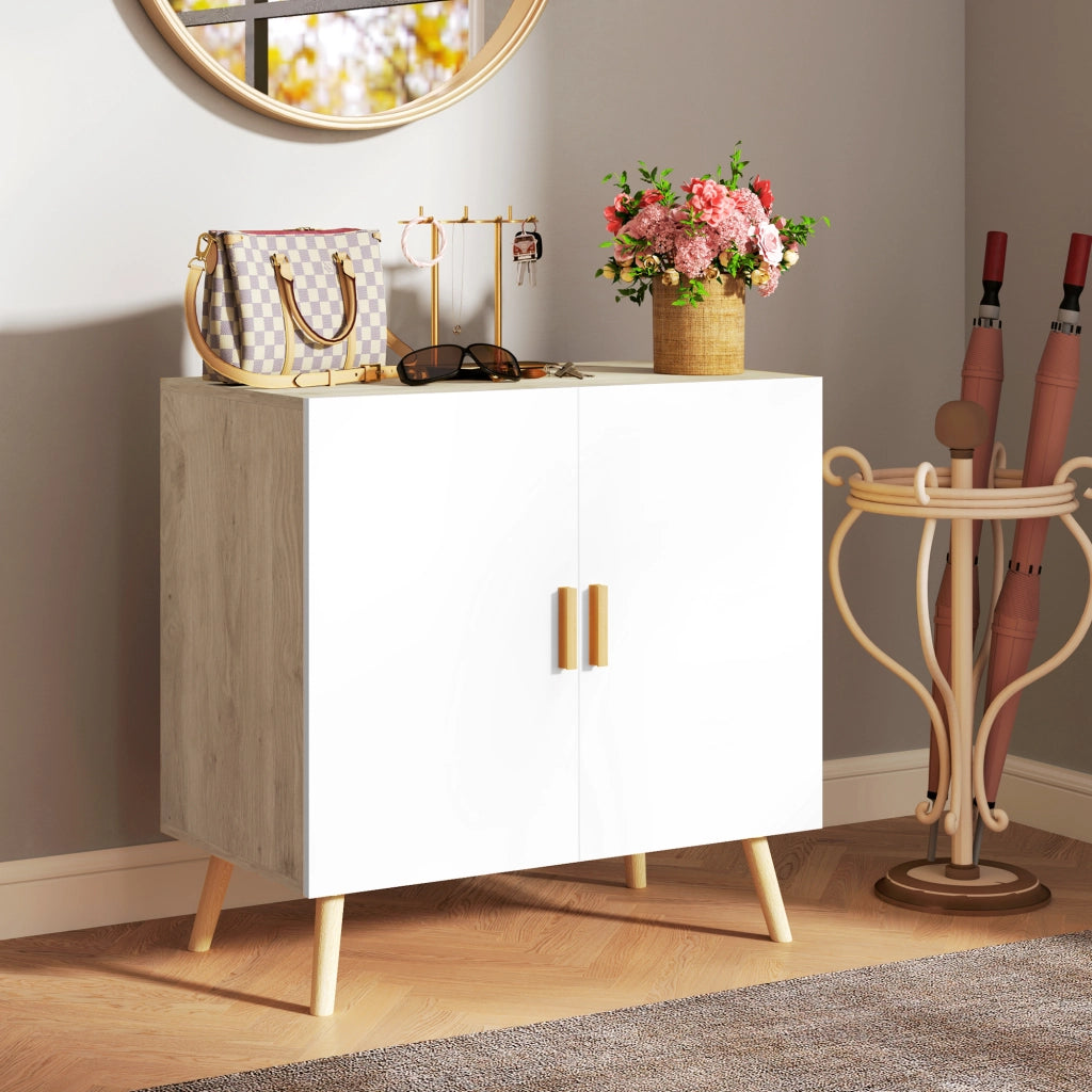 Cassettiera con ante ¨C Minimal ¨C bianco legno naturale 76x41x74