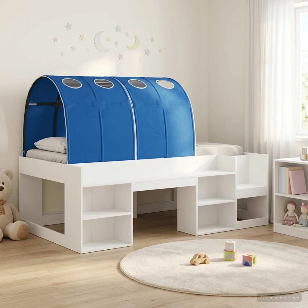Letto alto per bambini con storage Bianco e Blu 3423595