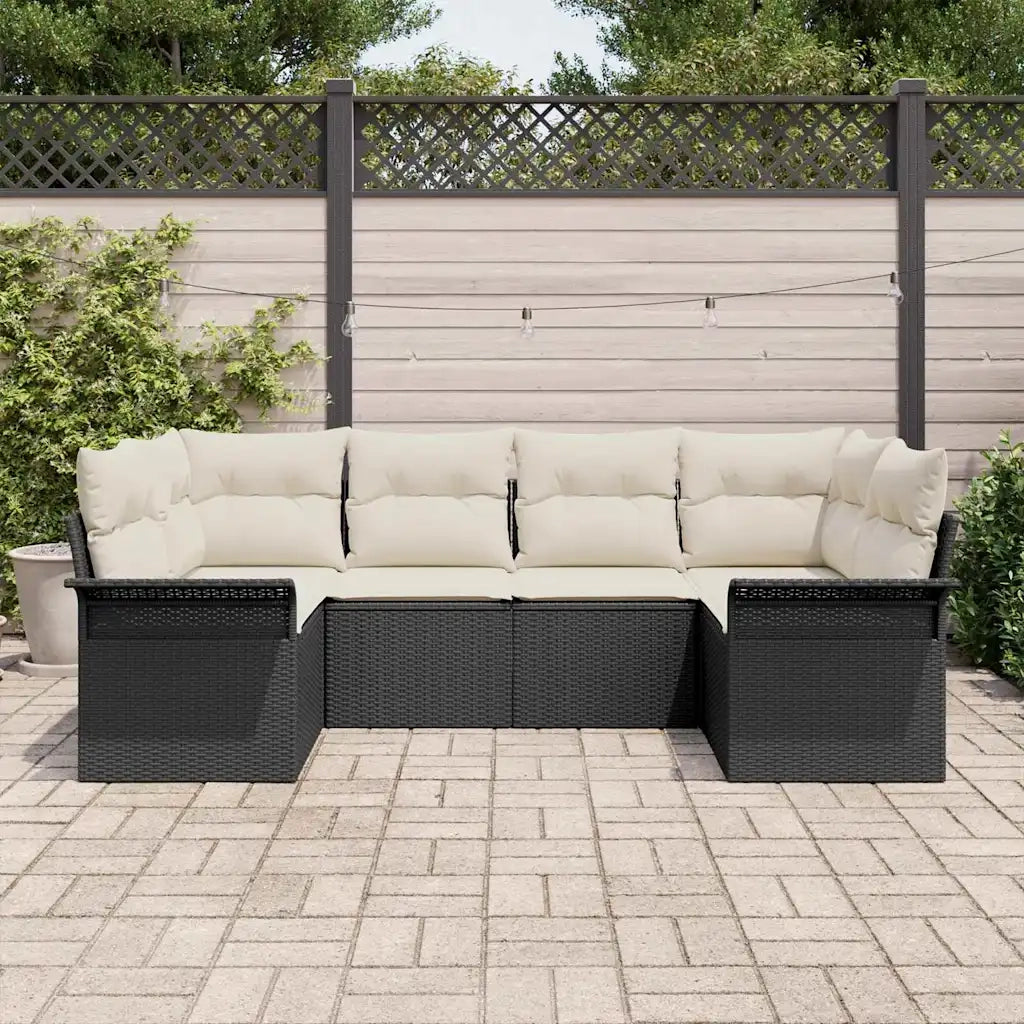 Set Divano da Giardino con cuscino 6 pcs Nero polyrattan 3345497