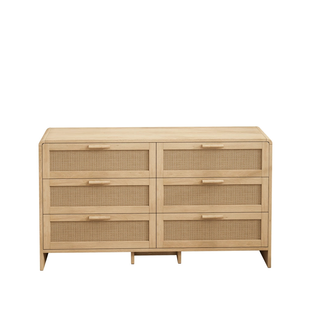 CASSETTIERA 130 cm in rattan naturale con 6 cassetti e angoli arrotondati