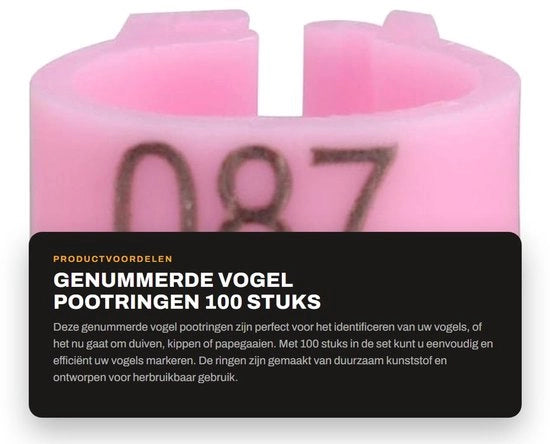 Set di anelli di identificazione per uccelli da 100 - 8 mm di diametro - Adatti per colombi/pollastrelli/papagalli - Colore rosa - Duraturo e facile da applicare