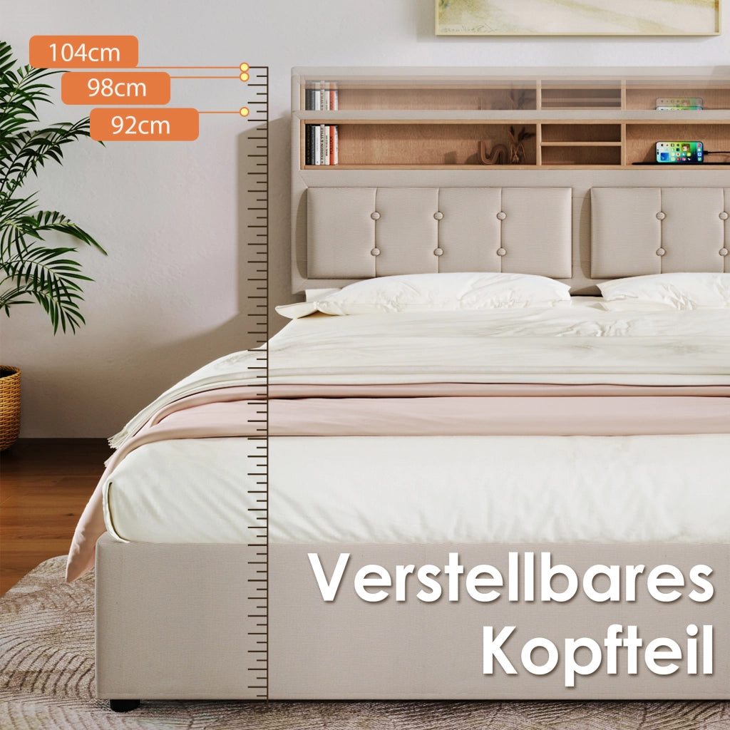 letto imbottito lino beige 140x200 cm