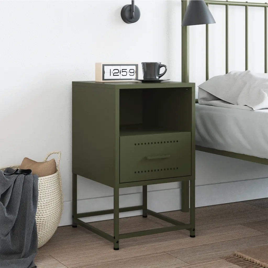 Comodino | Armadio da Notte | Mobiletto da notte Verde Oliva 36x39x60,5 cm in Acciaio