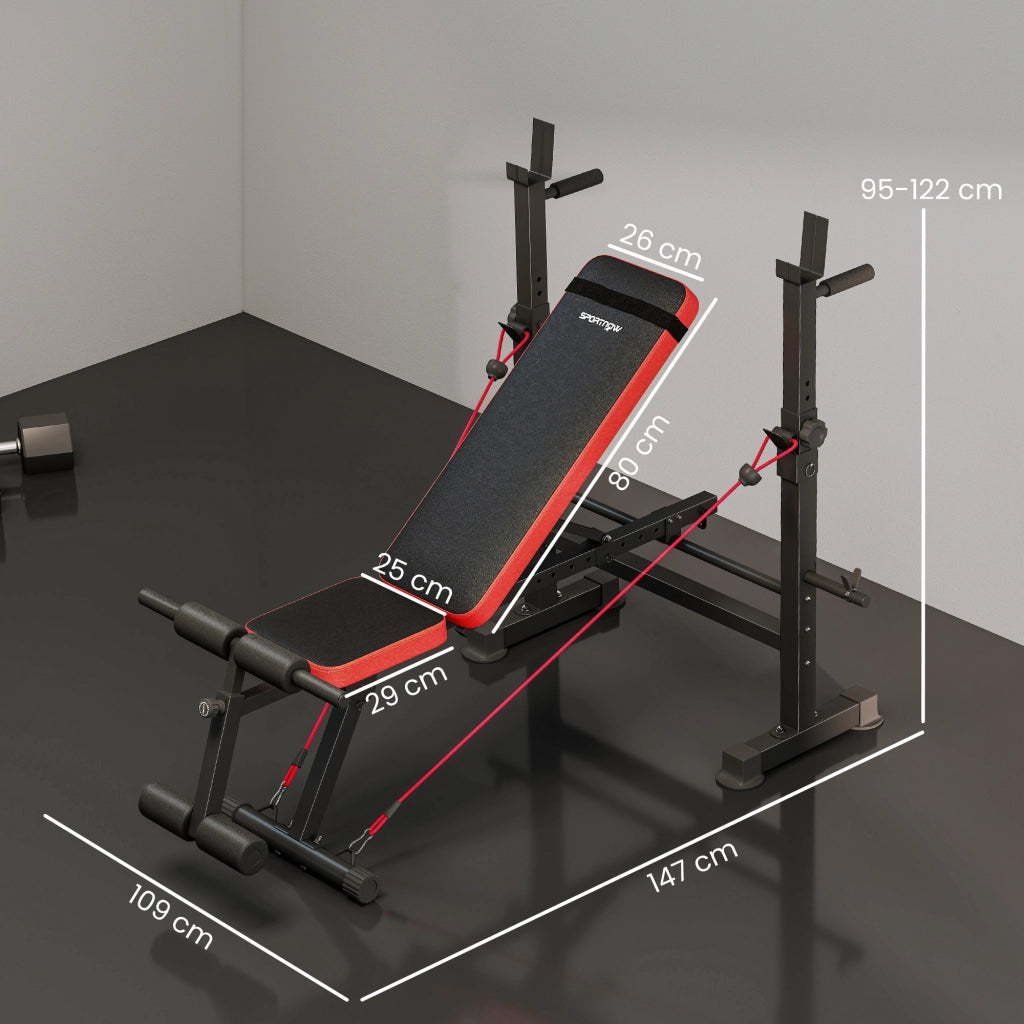 Panca multifunzione per allenamento ¨C Xylo ¨C con schienale regolabile e supporto pesi 147x109x122cm nero