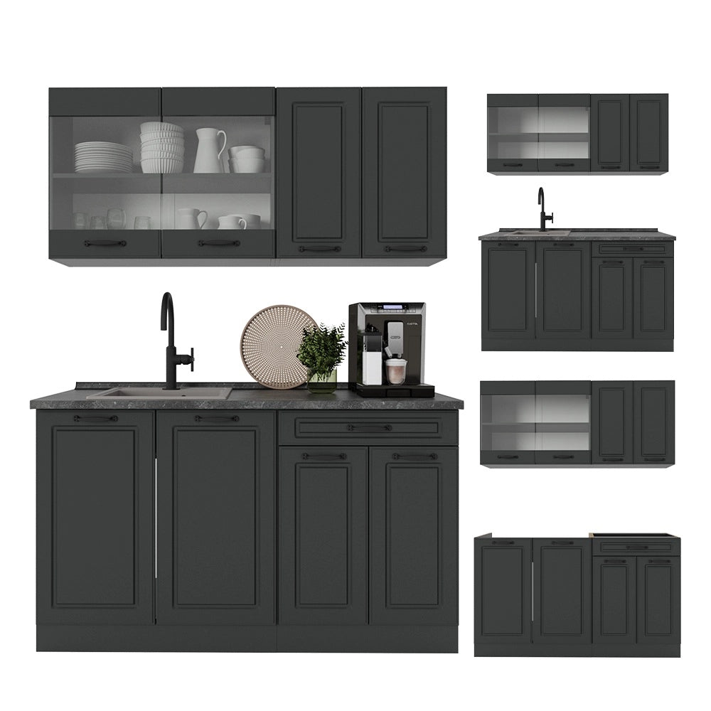 Vicco Cucina monoblocco Casa di campagna antracite/antracite 140 cm , PL Marmo