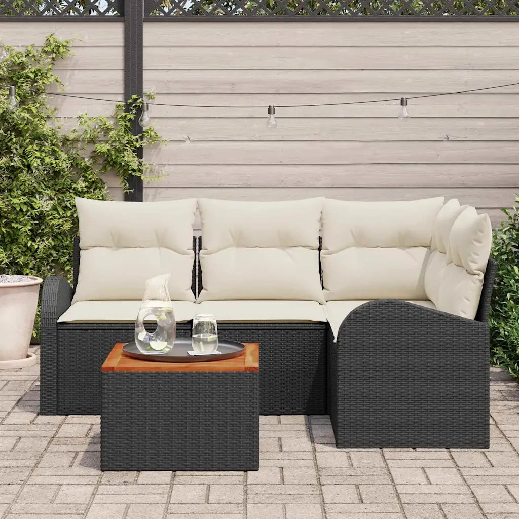 Set Divano da Giardino con cuscino 5 pcs Nero polyrattan